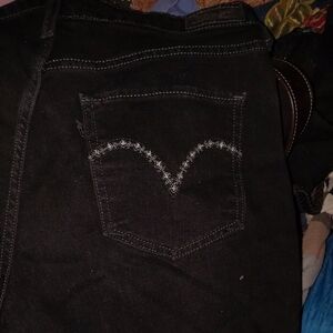 Black Denim Jeans with Embroidered Pocket